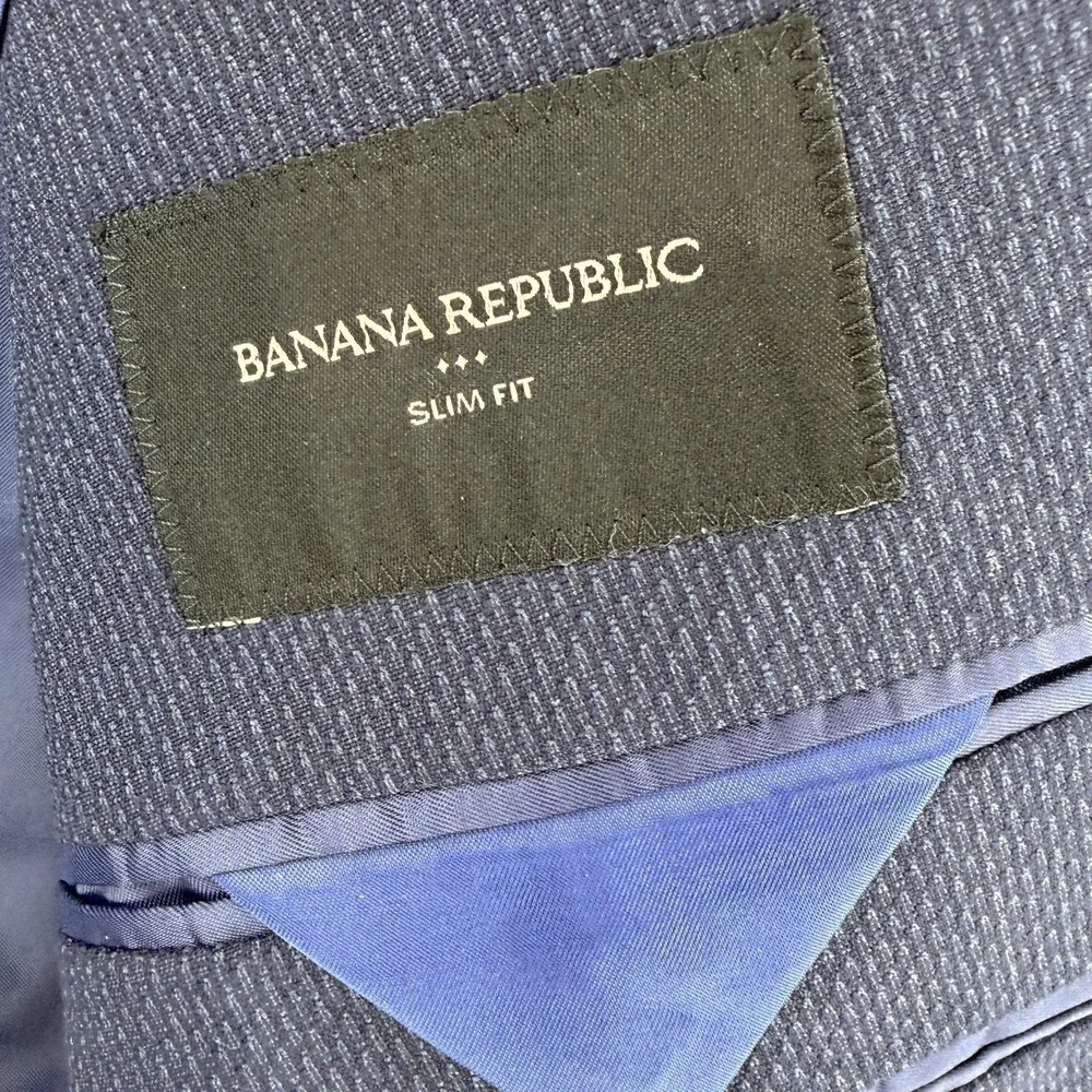 Banana Republic‎ Suit Jacket Mens 42R Blue Slim Fit Stretch Striped 2 Button